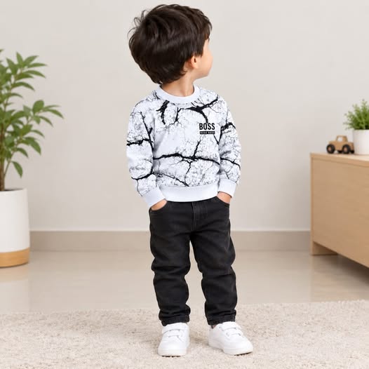 Boys White Marble Sweatshirt
