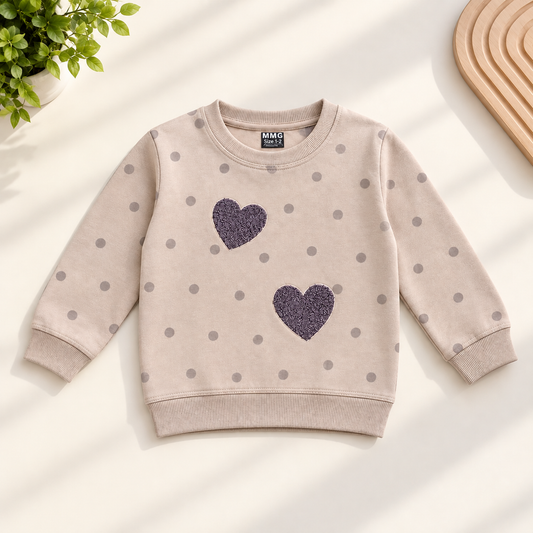 Kids Beige Heart Sweatshirt